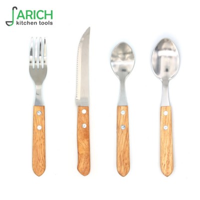 (JYKTO-K270) Hot sale  stainless steel  rubber wood handle knifes,  spoons and forks sets