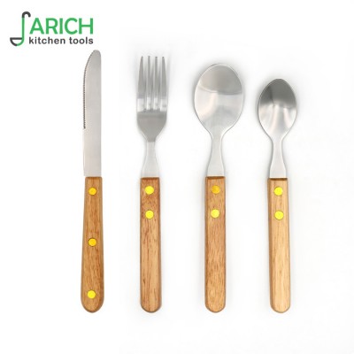 (JYKTO-K268) Hot sale  stainless steel  rubber wood handle knifes,  spoons and forks sets