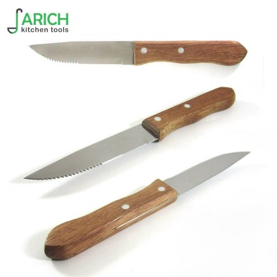 (JYKS-PK408) big hybrid blade half-serrated steak knife with 2 or 3 nails wooden handle